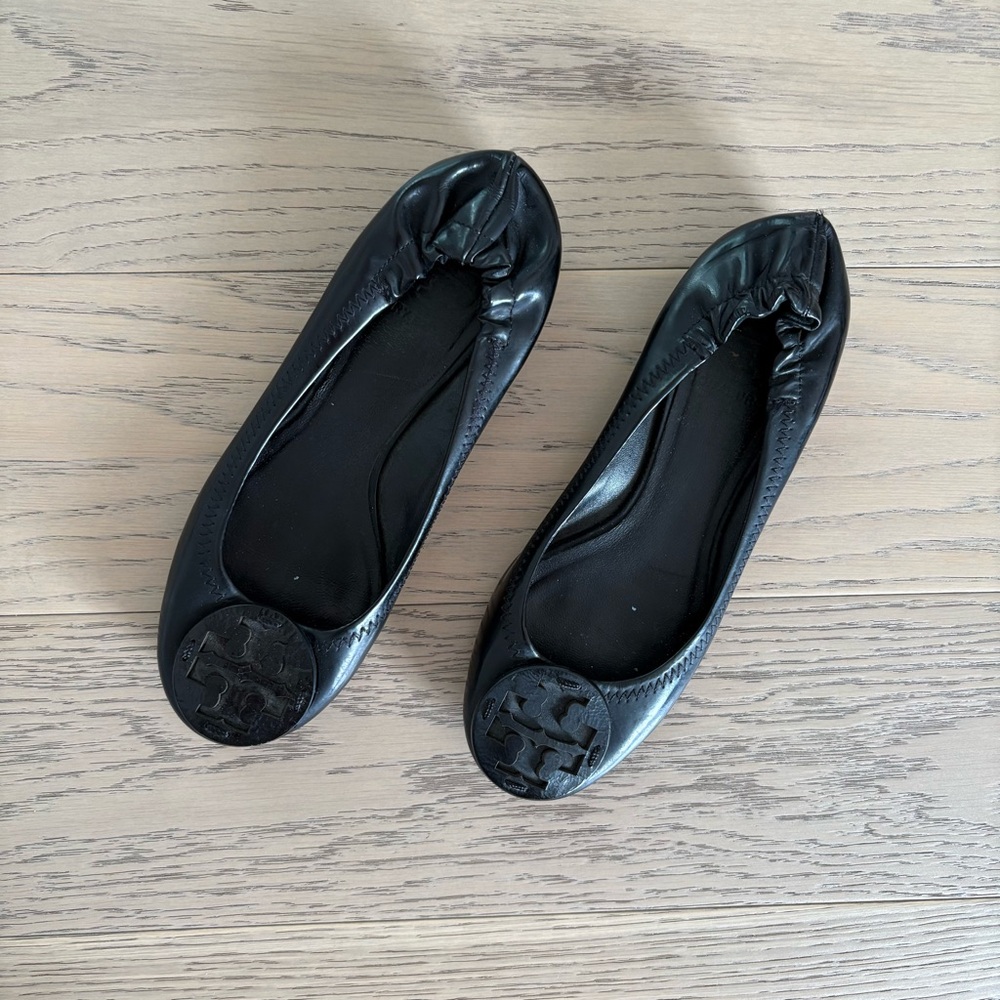 Tory Burch Black Minnie Travel Ballerina Shoes Slip on Nappa Leather Size 5 - Picture 2 of 4